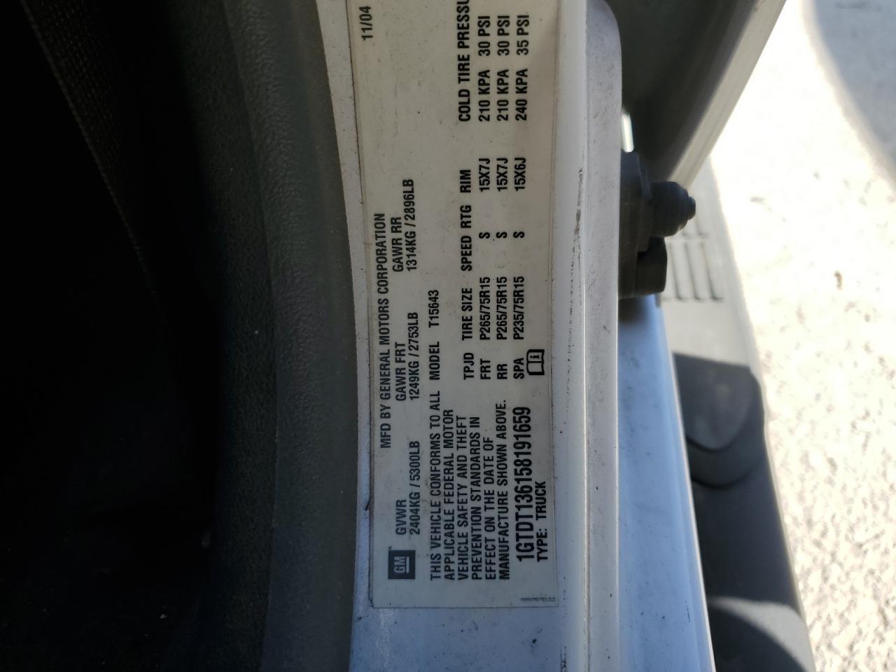 2005 GMC Canyon VIN: 1GTDT136158191659 Lot: 91696575