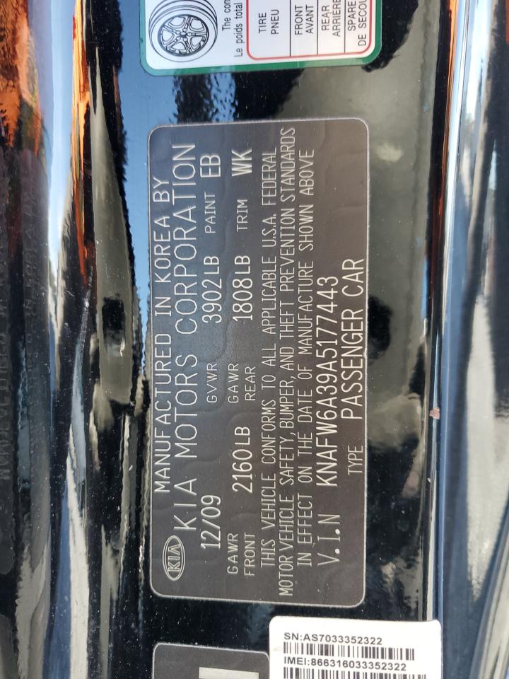 2010 Kia Forte Sx VIN: KNAFW6A39A5177443 Lot: 92069295