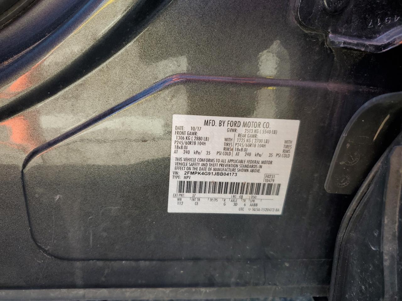 2018 Ford Edge Se VIN: 2FMPK4G91JBB04173 Lot: 92370785