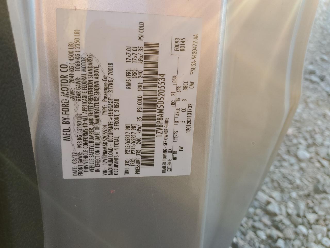 2013 Ford Mustang VIN: 1ZVBP8AM5D5205534 Lot: 93102885