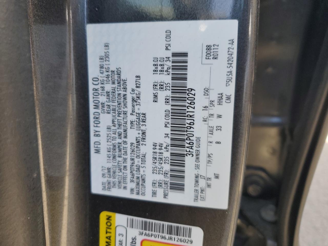 2018 Ford Fusion Se VIN: 3FA6P0T96JR126029 Lot: 92120545