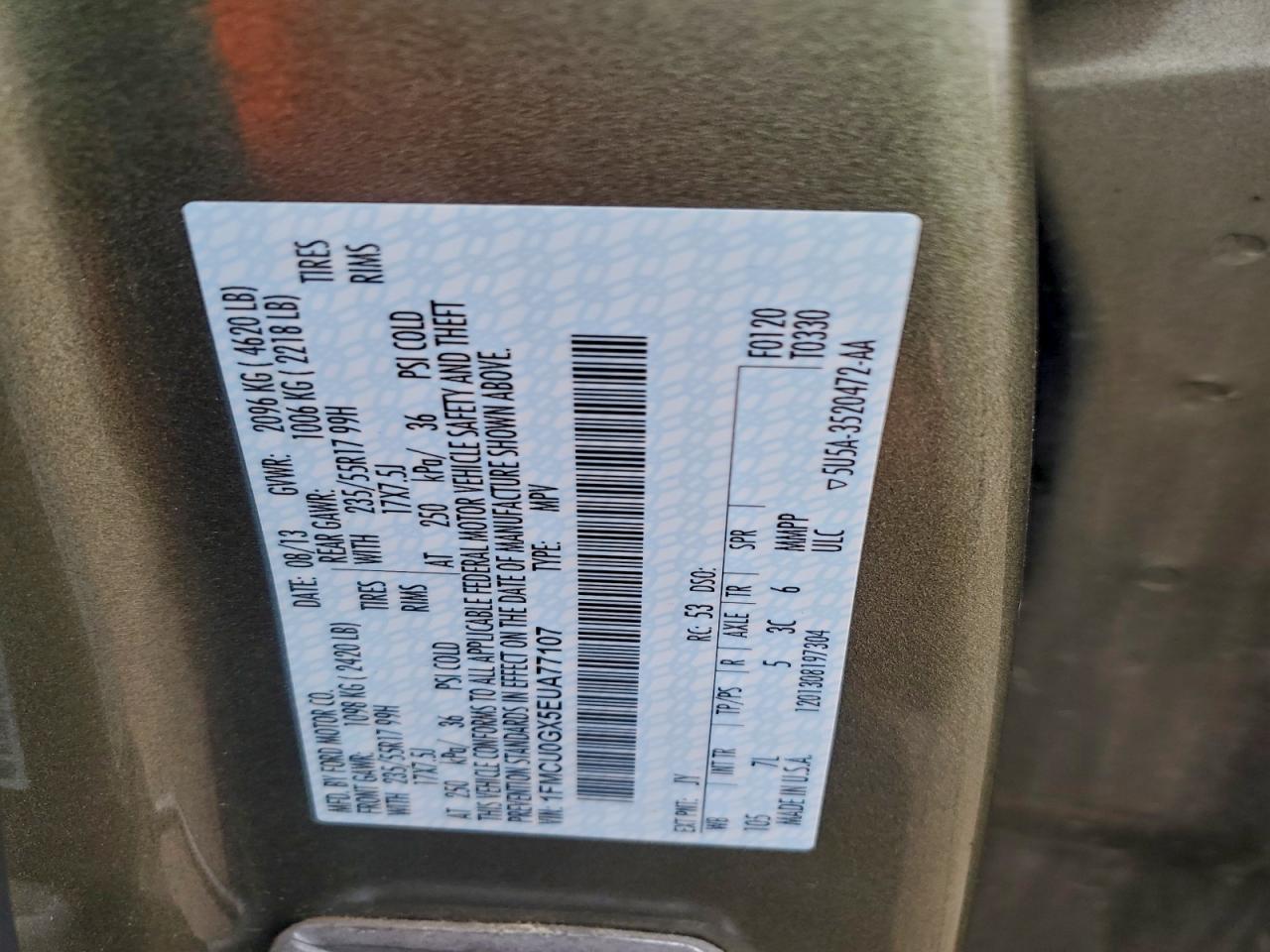 2014 Ford Escape Se VIN: 1FMCU0GX5EUA77107 Lot: 93873335