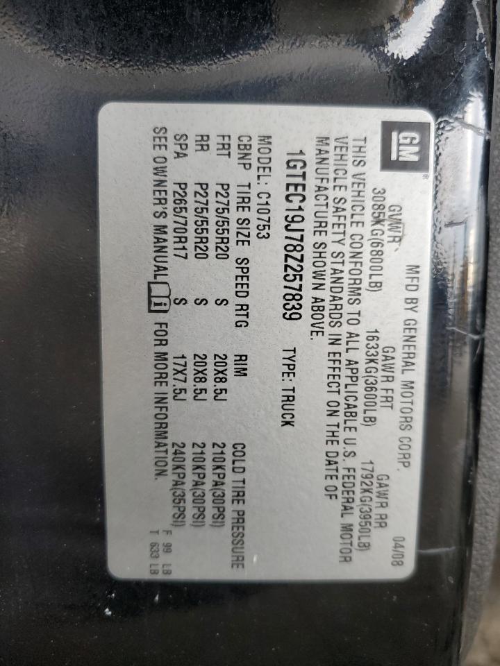 2008 GMC Sierra C1500 VIN: 1GTEC19J78Z257839 Lot: 91706395