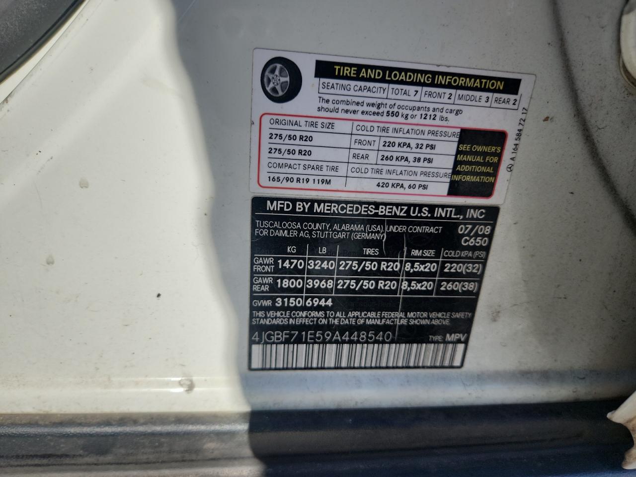 2009 Mercedes-Benz Gl 450 4Matic VIN: 4JGBF71E59A448540 Lot: 92724455