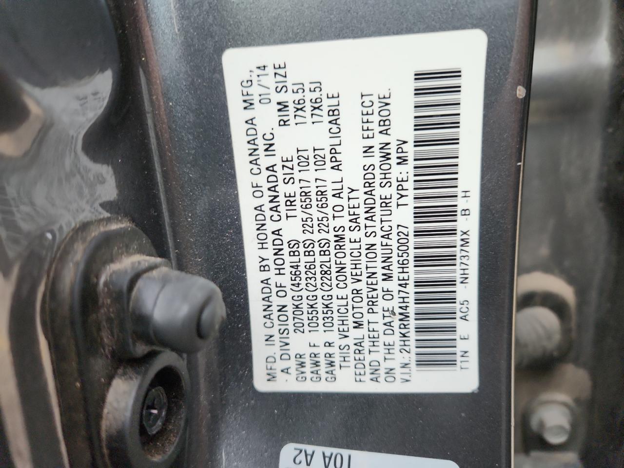 2014 Honda Cr-V Exl VIN: 2HKRM4H74EH650027 Lot: 92942285