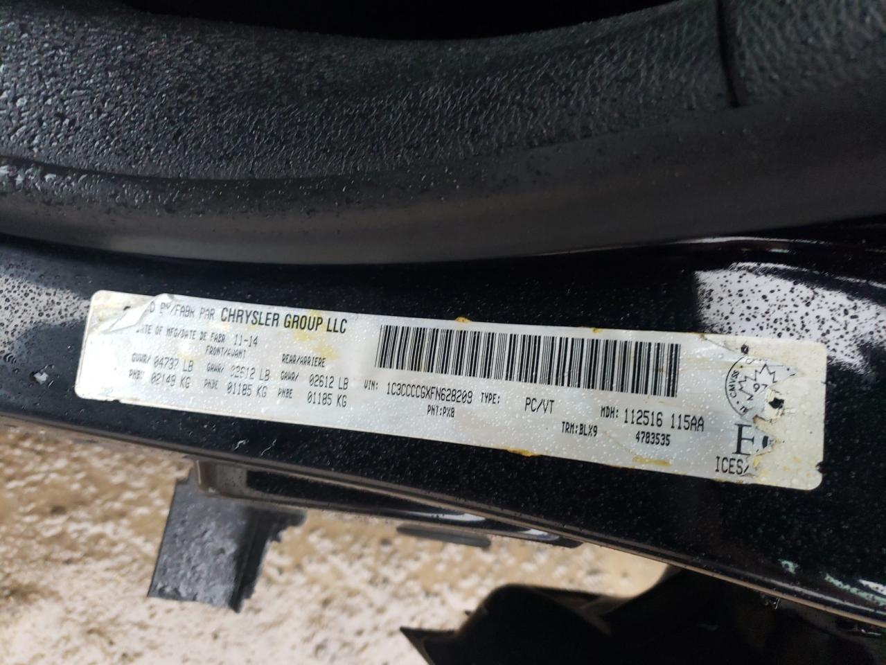 2015 Chrysler 200 C VIN: 1C3CCCCGXFN628209 Lot: 91100625