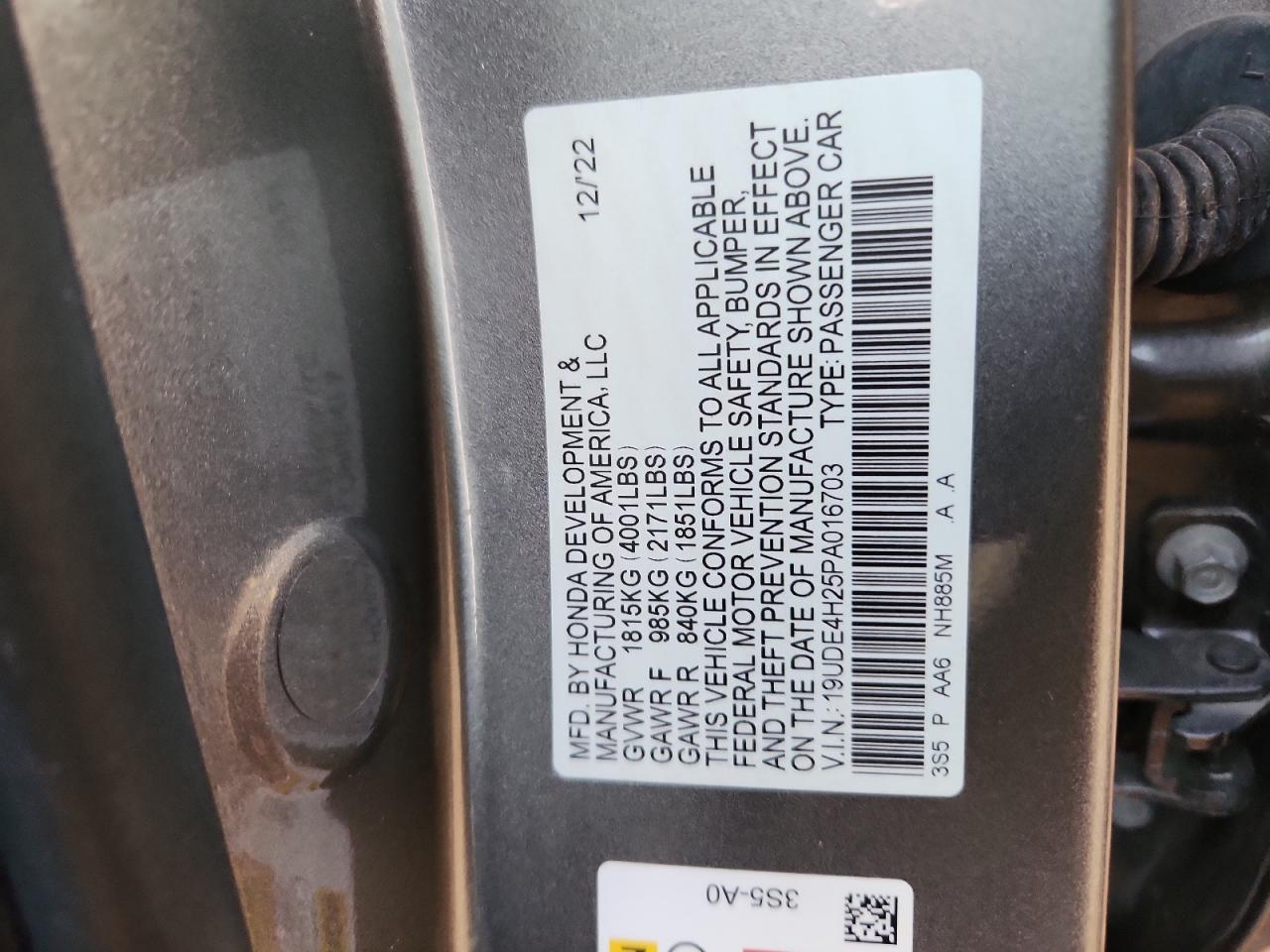 2023 Acura Integra VIN: 19UDE4H25PA016703 Lot: 92901605