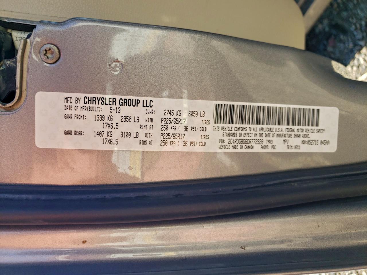 2013 Dodge Grand Caravan Se VIN: 2C4RDGBG6DR772920 Lot: 93564785