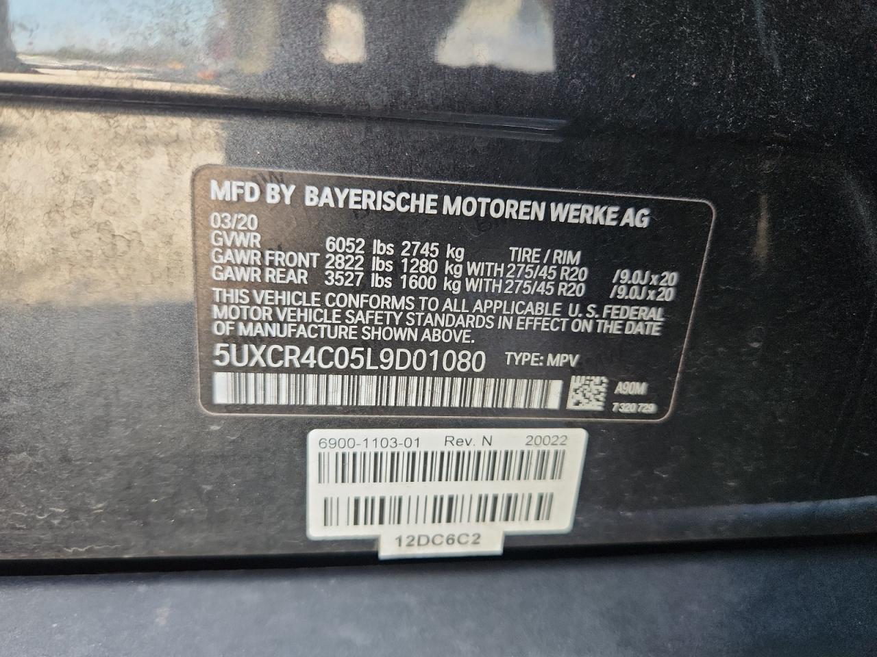 2020 BMW X5 Sdrive 40I VIN: 5UXCR4C05L9D01080 Lot: 92464465