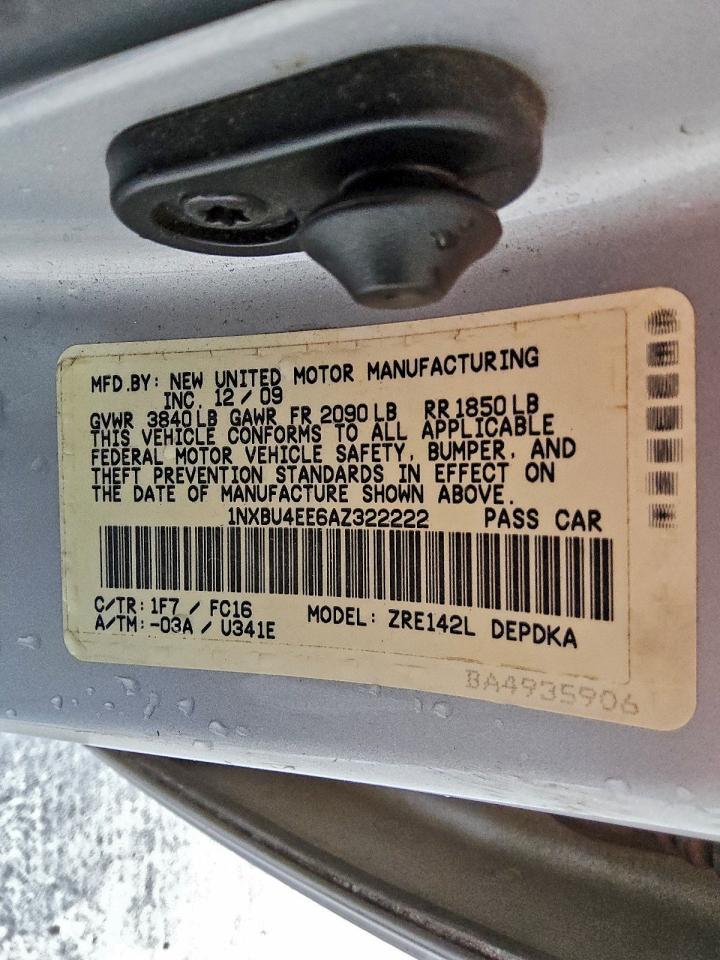 2010 Toyota Corolla Base VIN: 1NXBU4EE6AZ322222 Lot: 91741835