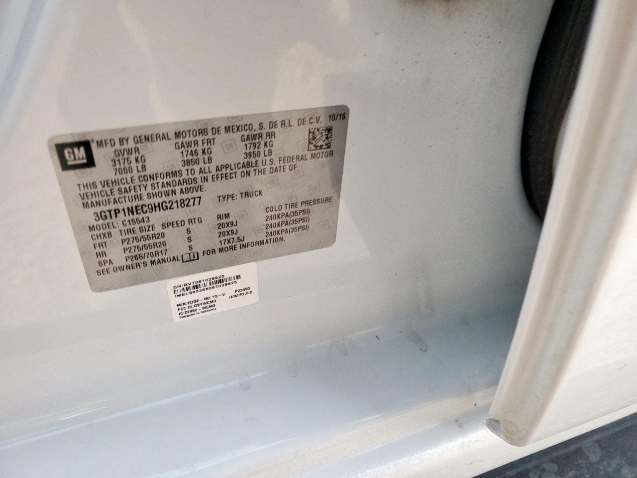 2017 GMC Sierra C1500 Slt VIN: 3GTP1NEC9HG218277 Lot: 92241575