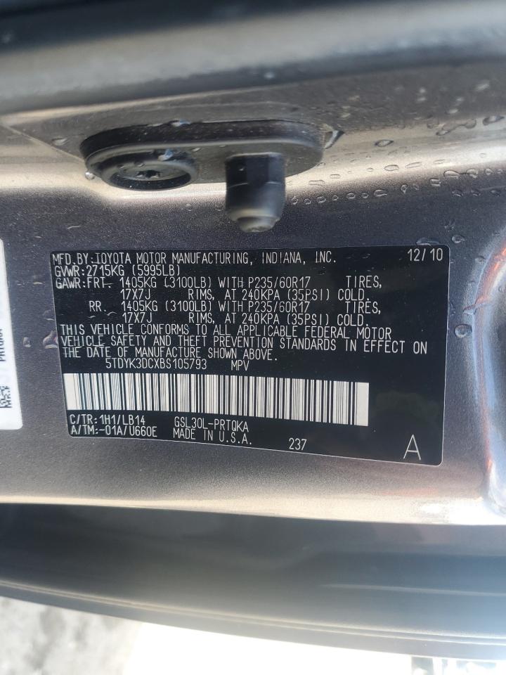 2011 Toyota Sienna Xle VIN: 5TDYK3DCXBS105793 Lot: 93323225