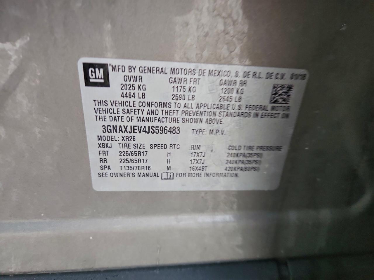 2018 Chevrolet Equinox Lt VIN: 3GNAXJEV4JS596483 Lot: 93495625