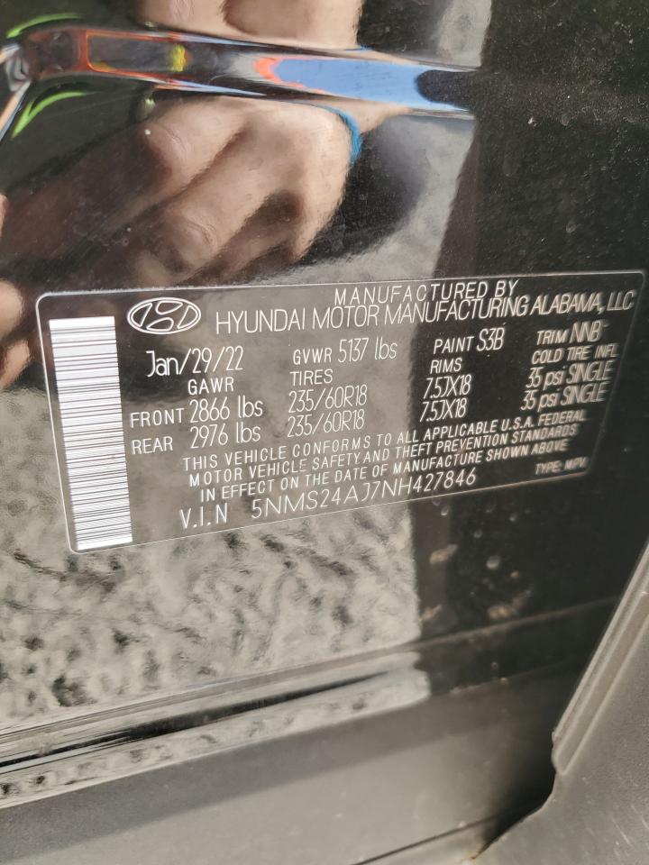 2022 Hyundai Santa Fe Sel VIN: 5NMS24AJ7NH427846 Lot: 92785855