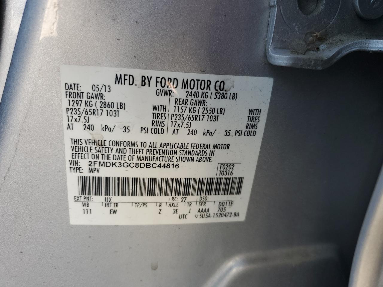 2013 Ford Edge Se VIN: 2FMDK3GC8DBC44816 Lot: 92357065