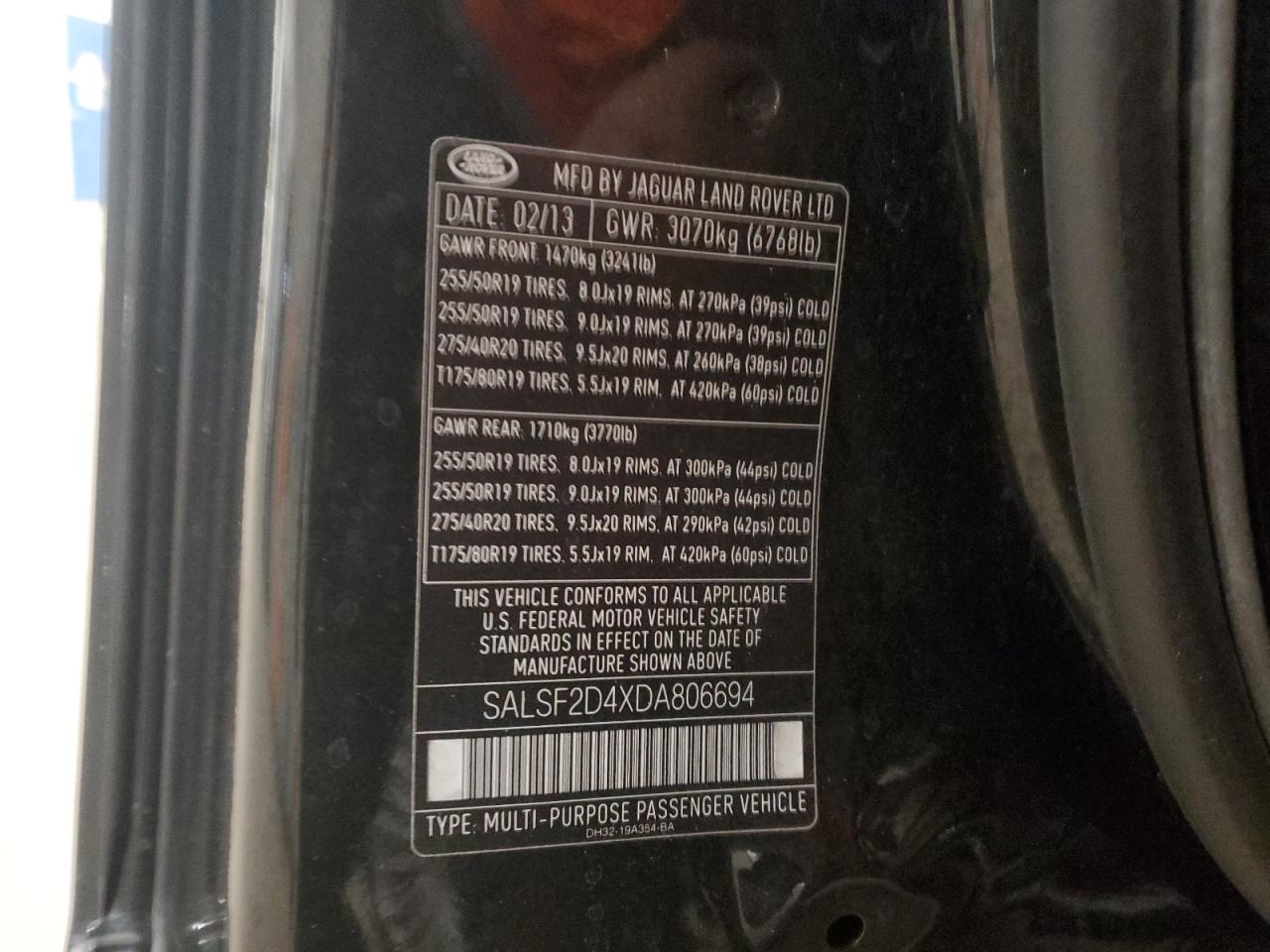 2013 Land Rover Range Rover Sport Hse VIN: SALSF2D4XDA806694 Lot: 93382845