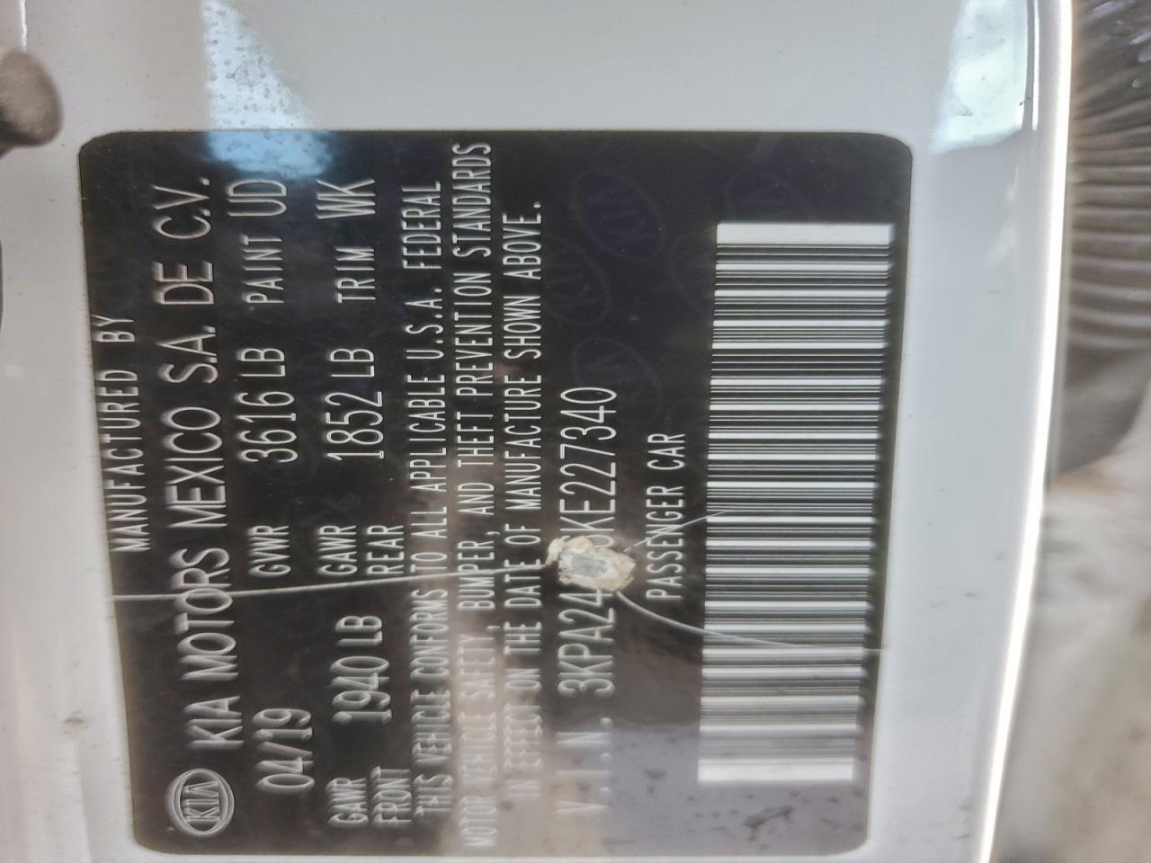 2019 Kia Rio S VIN: 3KPA24AB6KE227340 Lot: 94506025