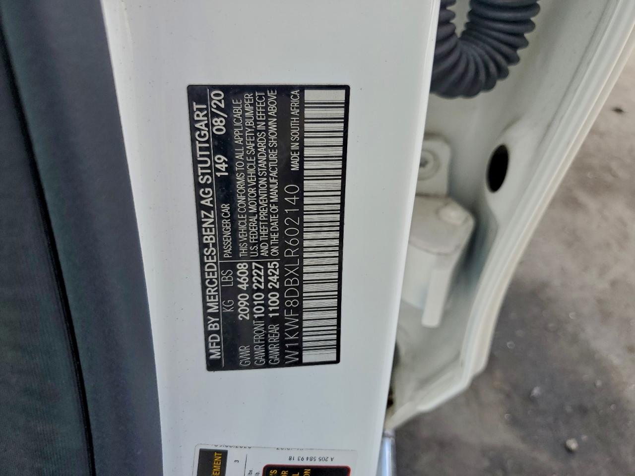 2020 Mercedes-Benz C 300 VIN: W1KWF8DBXLR602140 Lot: 94577385