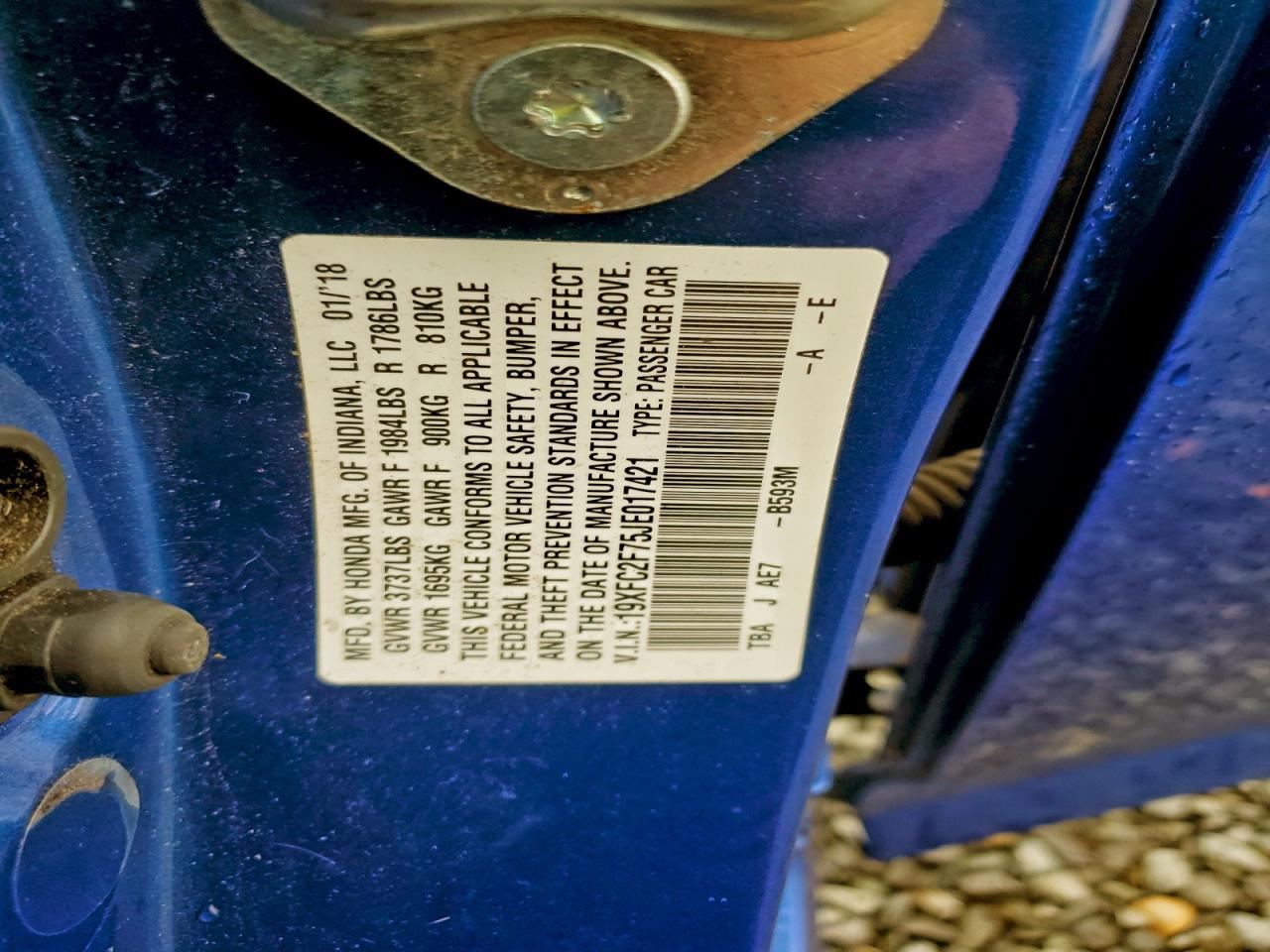 2018 Honda Civic Ex VIN: 19XFC2F75JE017421 Lot: 94103095