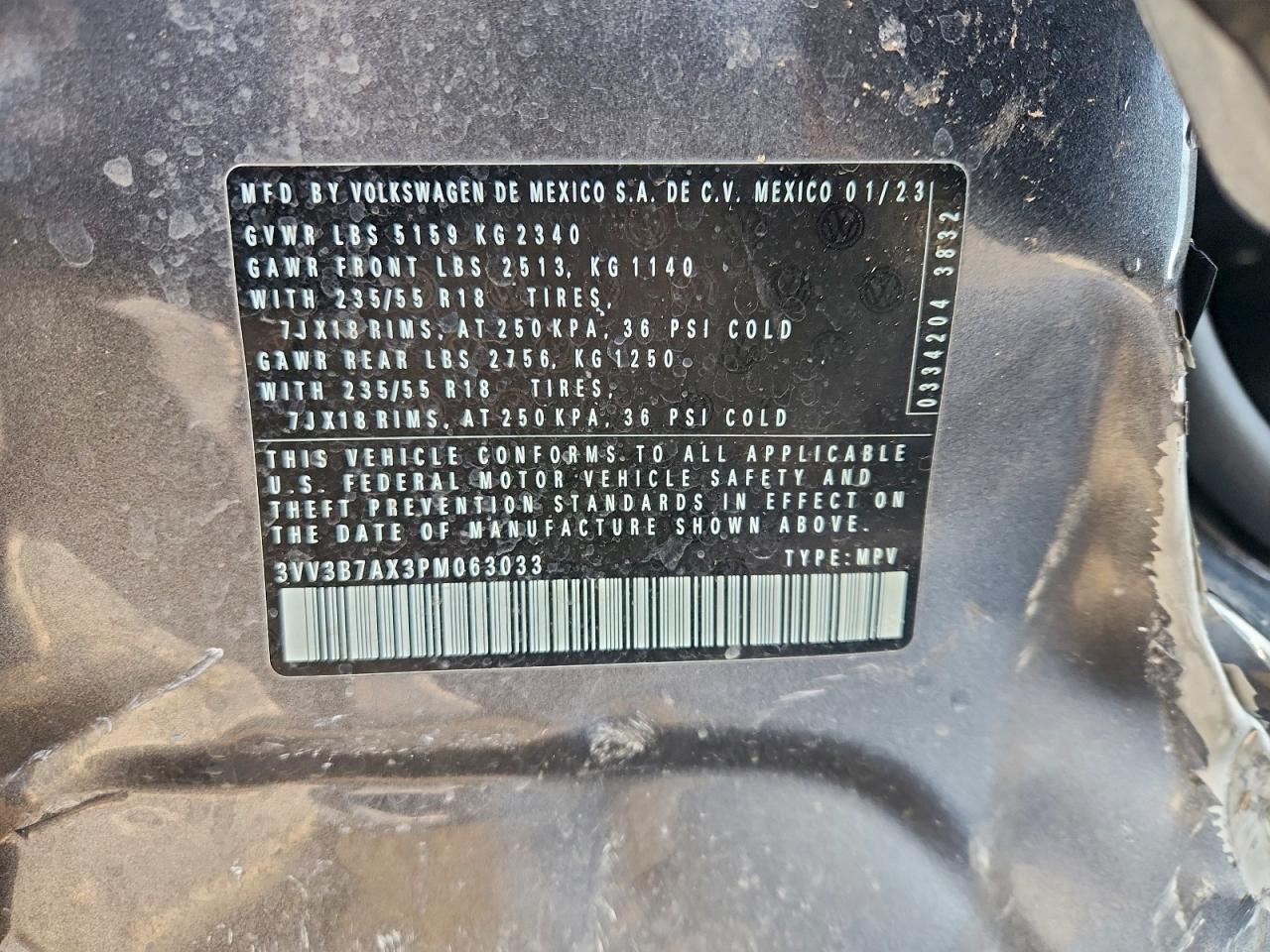 2023 Volkswagen Tiguan Se VIN: 3VV3B7AX3PM063033 Lot: 94355005