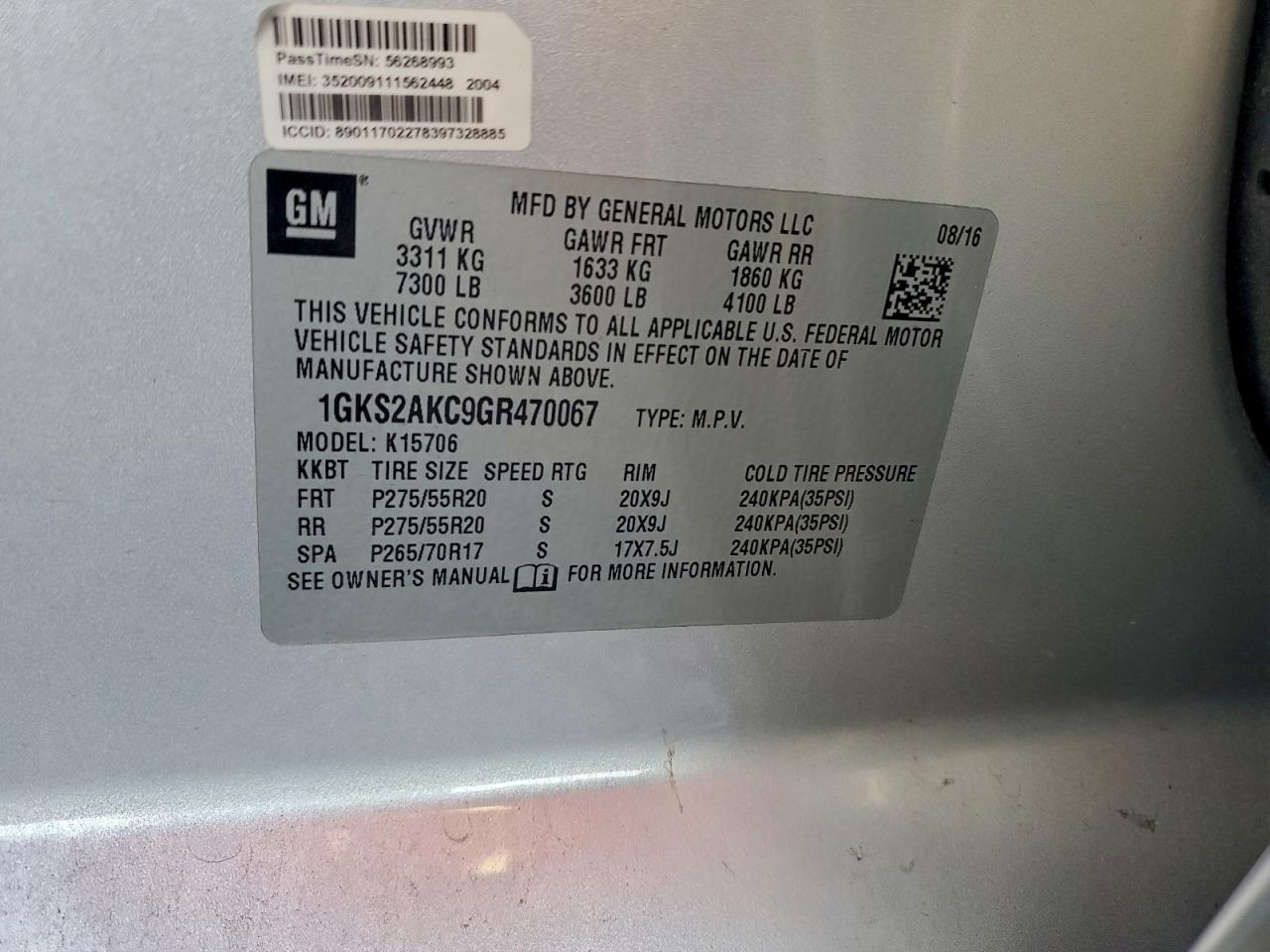 2016 GMC Yukon Sle VIN: 1GKS2AKC9GR470067 Lot: 94491475