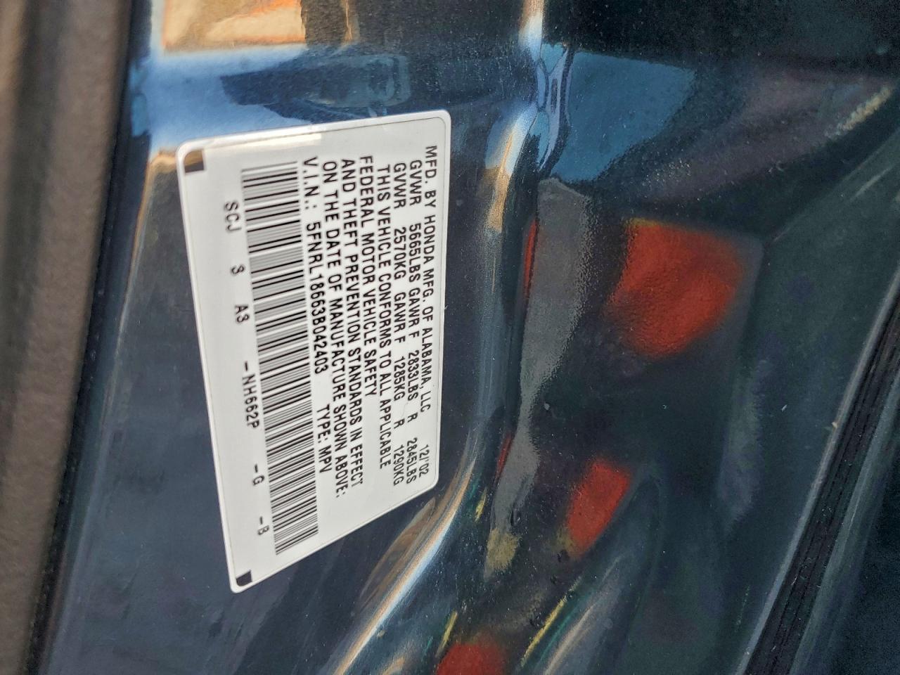 2003 Honda Odyssey Ex VIN: 5FNRL18663B042403 Lot: 93686715