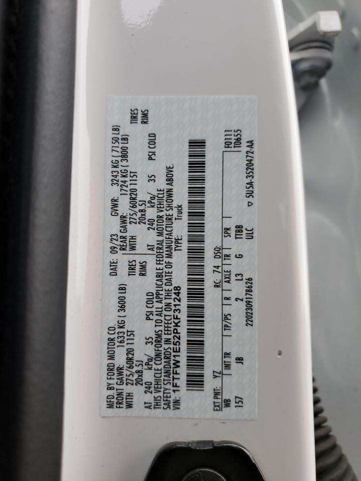 2023 Ford F150 Supercrew VIN: 1FTFW1E52PKF31248 Lot: 90686435