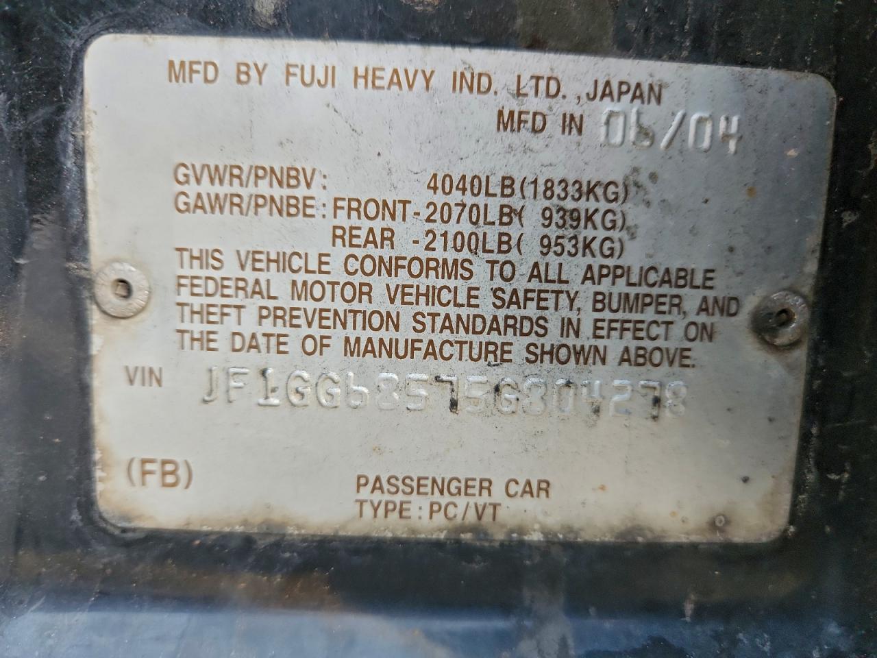 2005 Subaru Impreza Outback Sport VIN: JF1GG68575G804278 Lot: 94784505