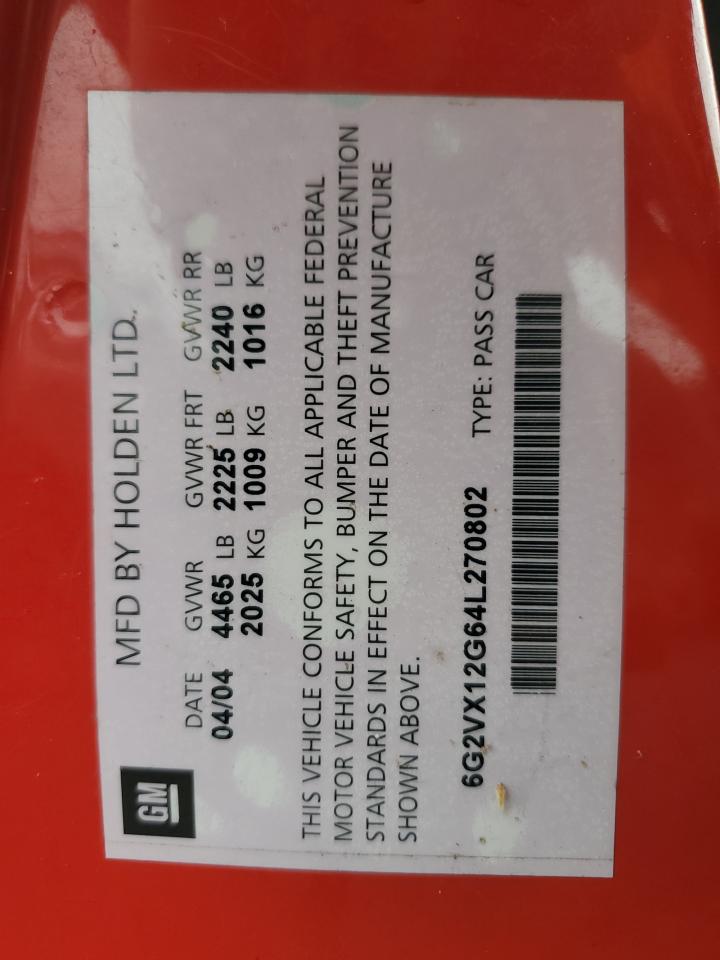 2004 Pontiac Gto VIN: 6G2VX12G64L270802 Lot: 93981825