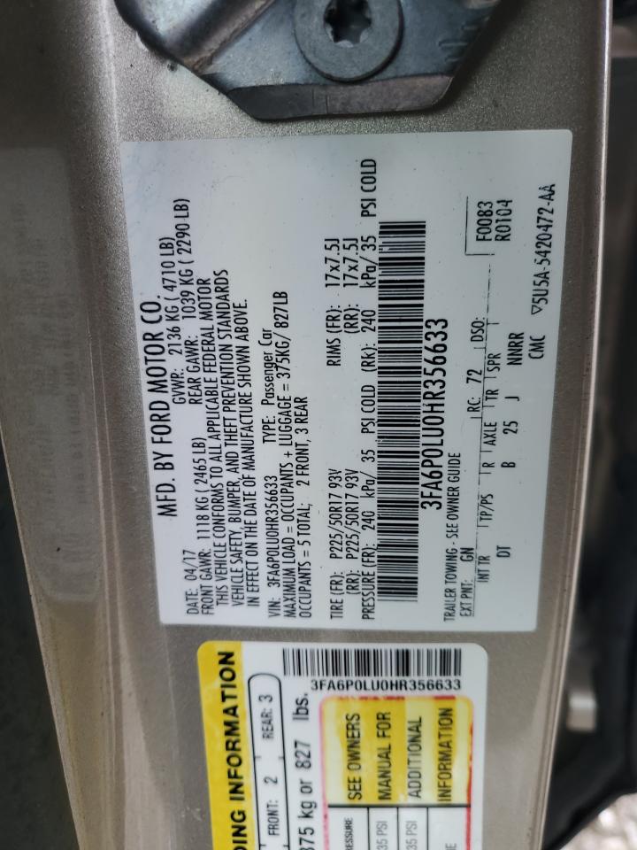 2017 Ford Fusion Se Hybrid VIN: 3FA6P0LU0HR356633 Lot: 92097645