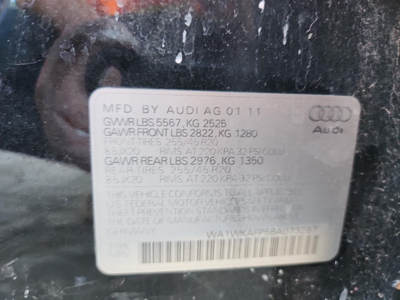 2011 Audi Q5 Prestige VIN: WA1WKAFP5BA073287 Lot: 90801095