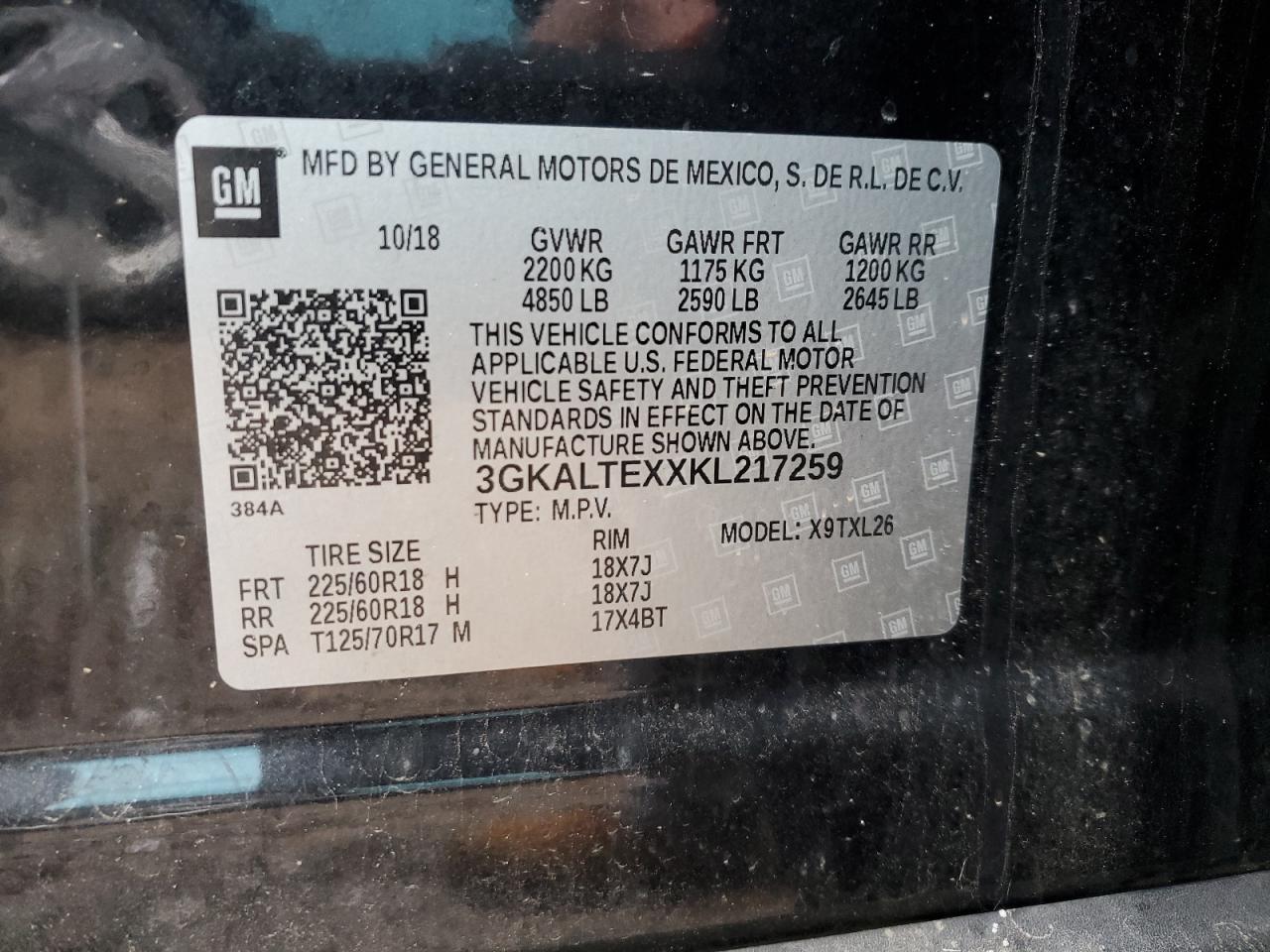 2019 GMC Terrain Sle VIN: 3GKALTEXXKL217259 Lot: 91203375