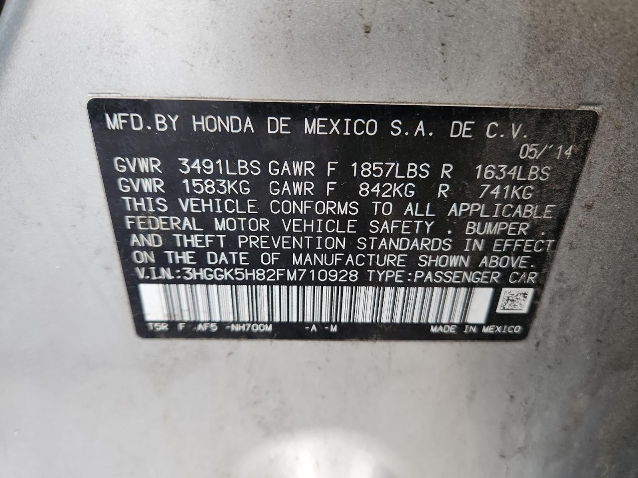 2015 Honda Fit Ex VIN: 3HGGK5H82FM710928 Lot: 93477855