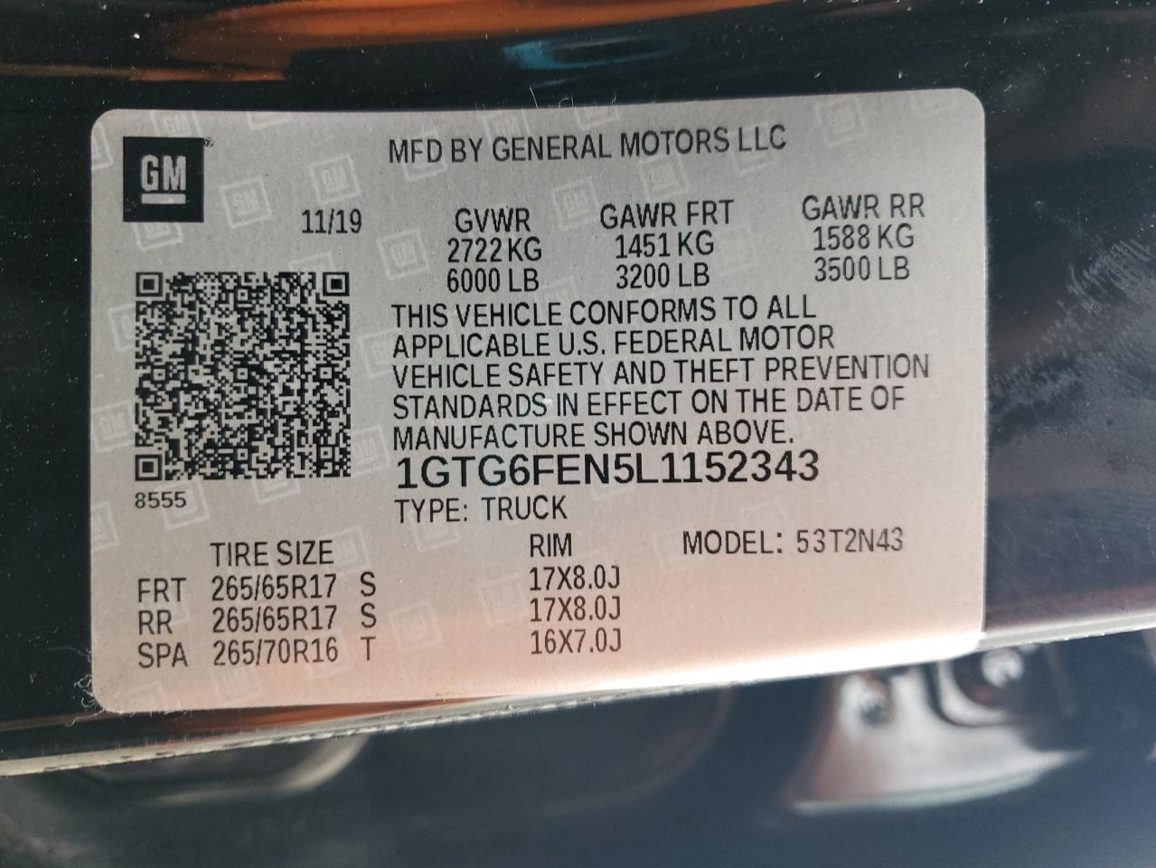 2020 GMC Canyon All Terrain VIN: 1GTG6FEN5L1152343 Lot: 93497115