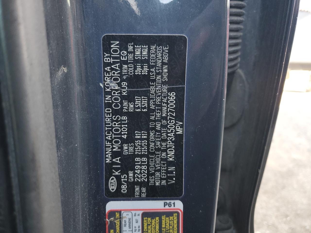 2016 Kia Soul + VIN: KNDJP3A50G7270066 Lot: 92511485