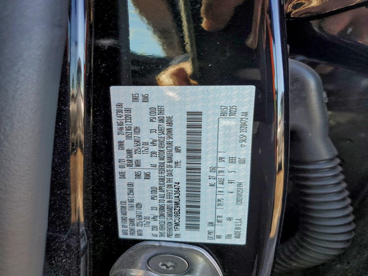 2021 Ford Escape Se VIN: 1FMCU9BZ9MUA36474 Lot: 93891215