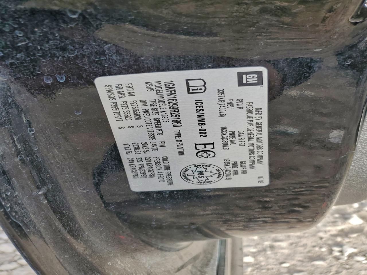 2009 GMC Yukon Denali Xl VIN: 1GKFK16299R251860 Lot: 94341305