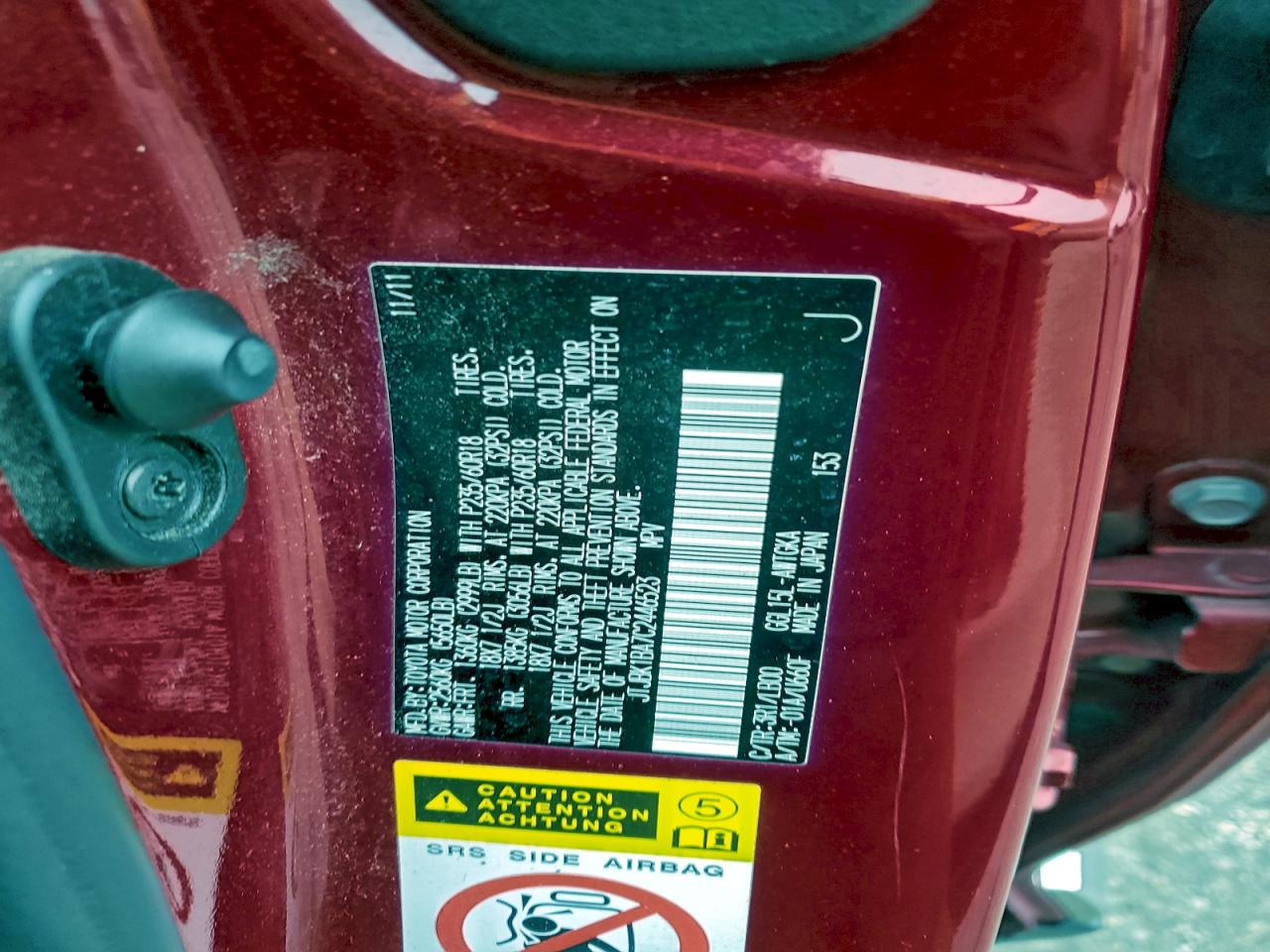 2012 Lexus Rx 350 VIN: JTJBK1BA7C2446523 Lot: 94515505