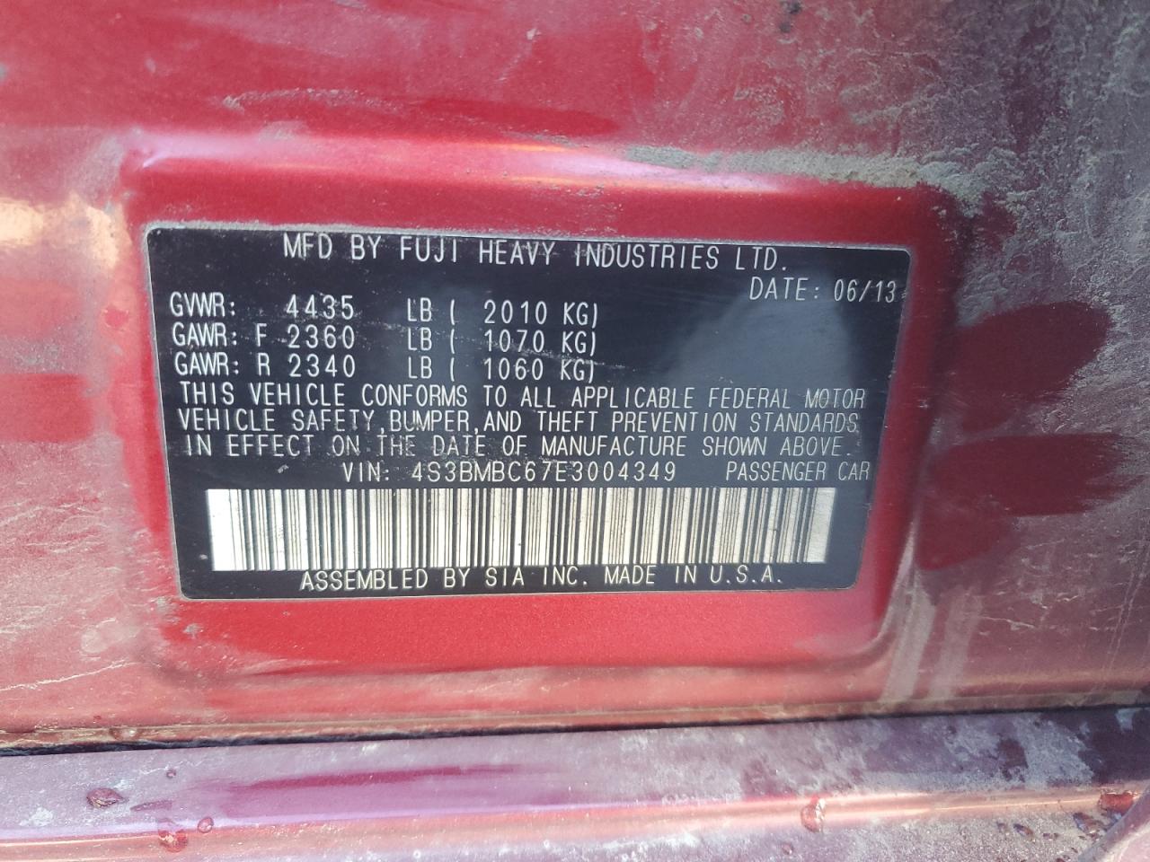 2014 Subaru Legacy 2.5I Premium VIN: 4S3BMBC67E3004349 Lot: 92875565