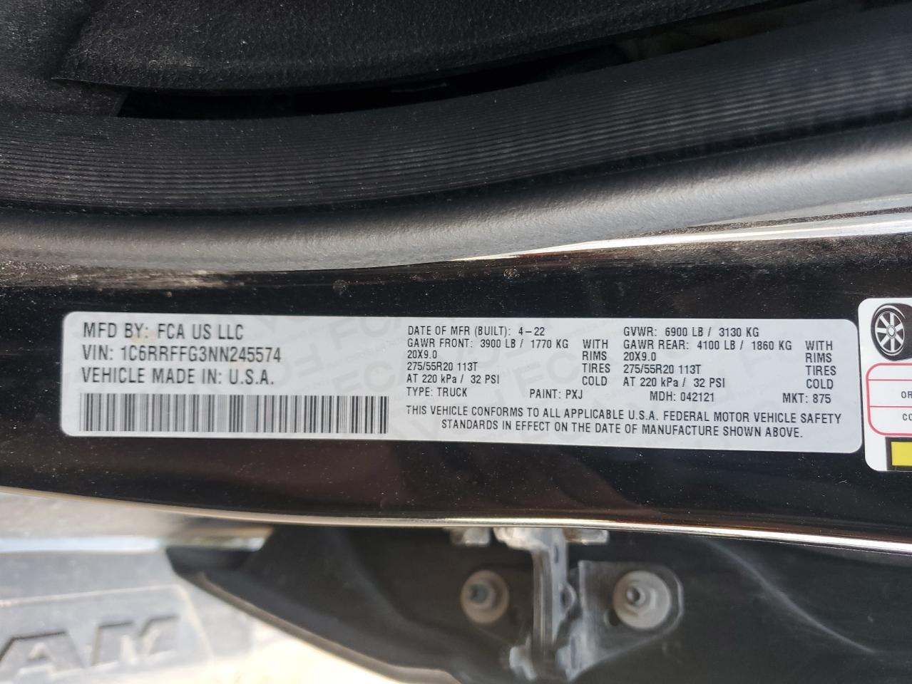 2022 Ram 1500 Big Horn/Lone Star VIN: 1C6RRFFG3NN245574 Lot: 93330235