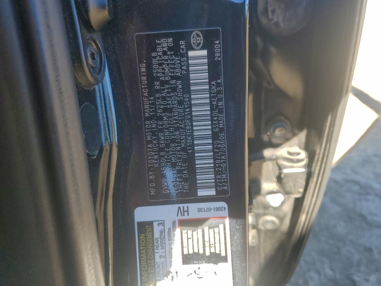 2015 Toyota Avalon Xle VIN: 4T1BK1EB0FU141540 Lot: 94544465