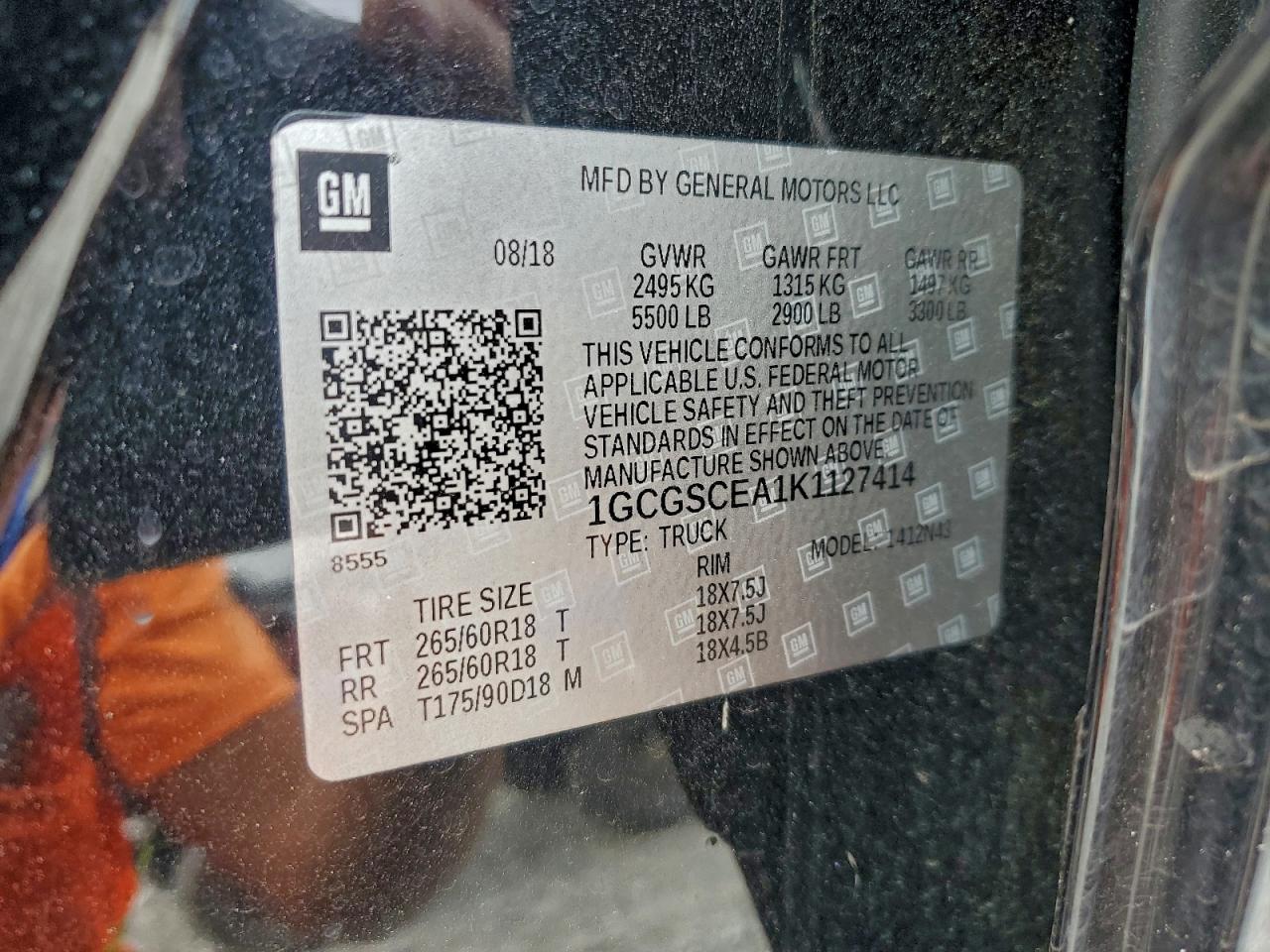 2019 Chevrolet Colorado Lt VIN: 1GCGSCEA1K1127414 Lot: 94651165