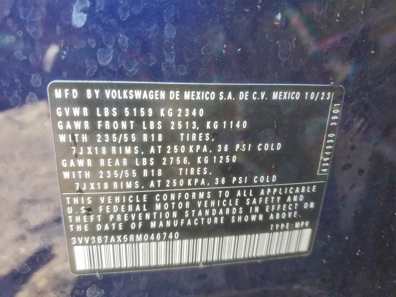 2024 Volkswagen Tiguan Se VIN: 3VV3B7AX5RM046740 Lot: 93817925