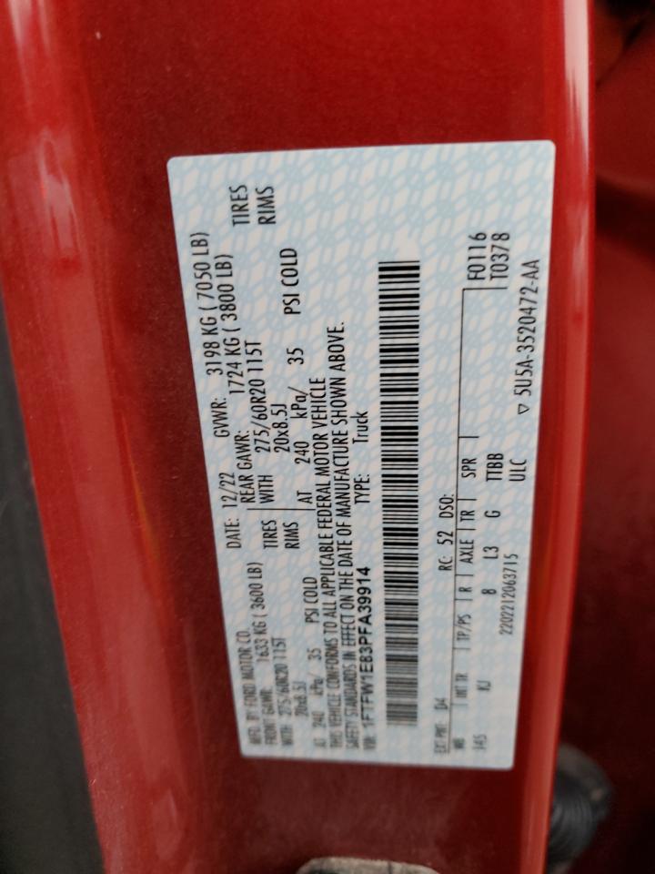 2023 Ford F150 Supercrew VIN: 1FTFW1E83PFA39914 Lot: 93860165