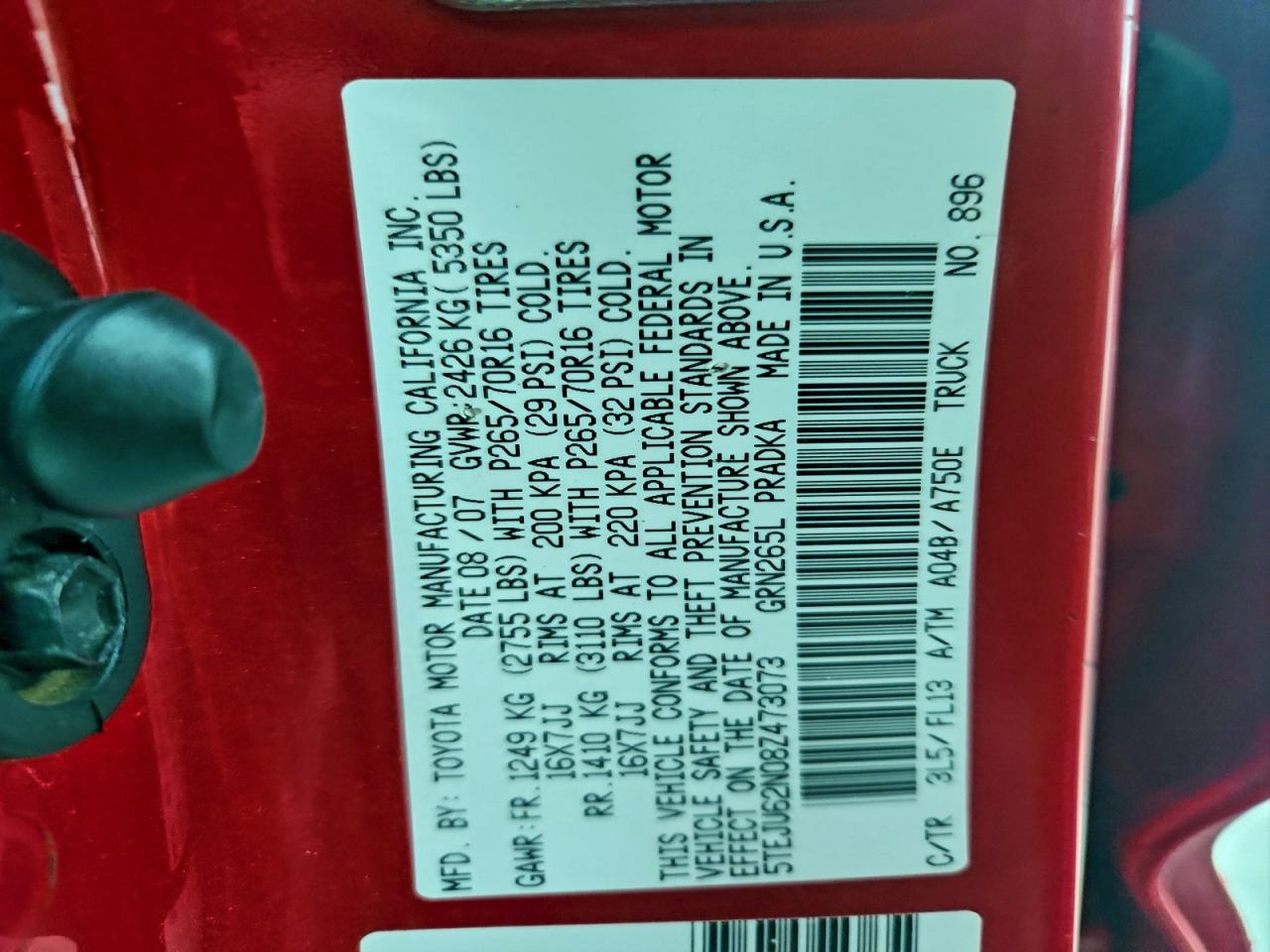 2008 Toyota Tacoma Double Cab Prerunner VIN: 5TEJU62N08Z473073 Lot: 94329905