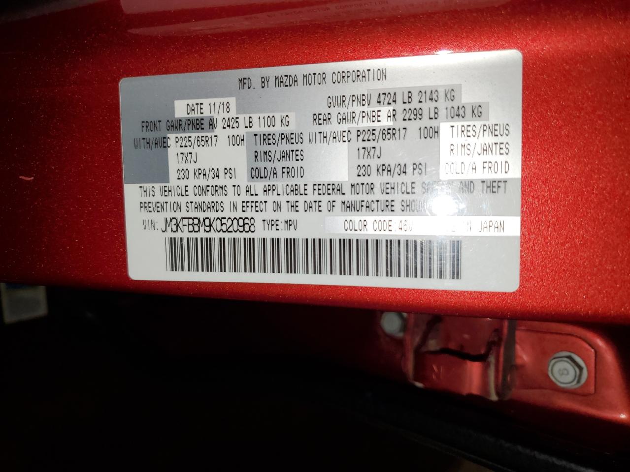 2019 Mazda Cx-5 Sport VIN: JM3KFBBM9K0520968 Lot: 93072905