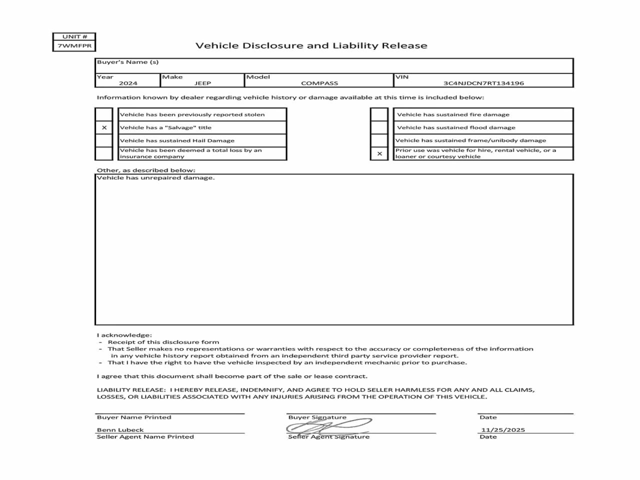 2024 Jeep Compass Limited VIN: 3C4NJDCN7RT134196 Lot: 94140175