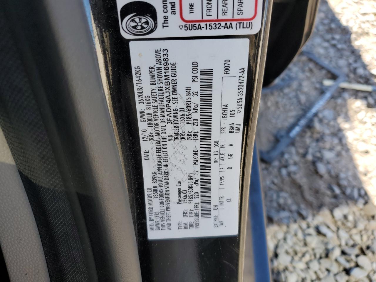 2011 Ford Fiesta S VIN: 3FADP4AJXBM169833 Lot: 89720485