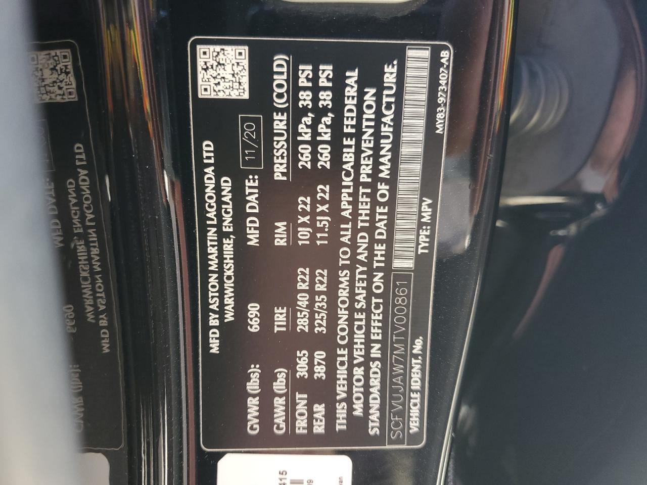 SCFVUJAW7MTV00861 2021 Aston Martin Dbx