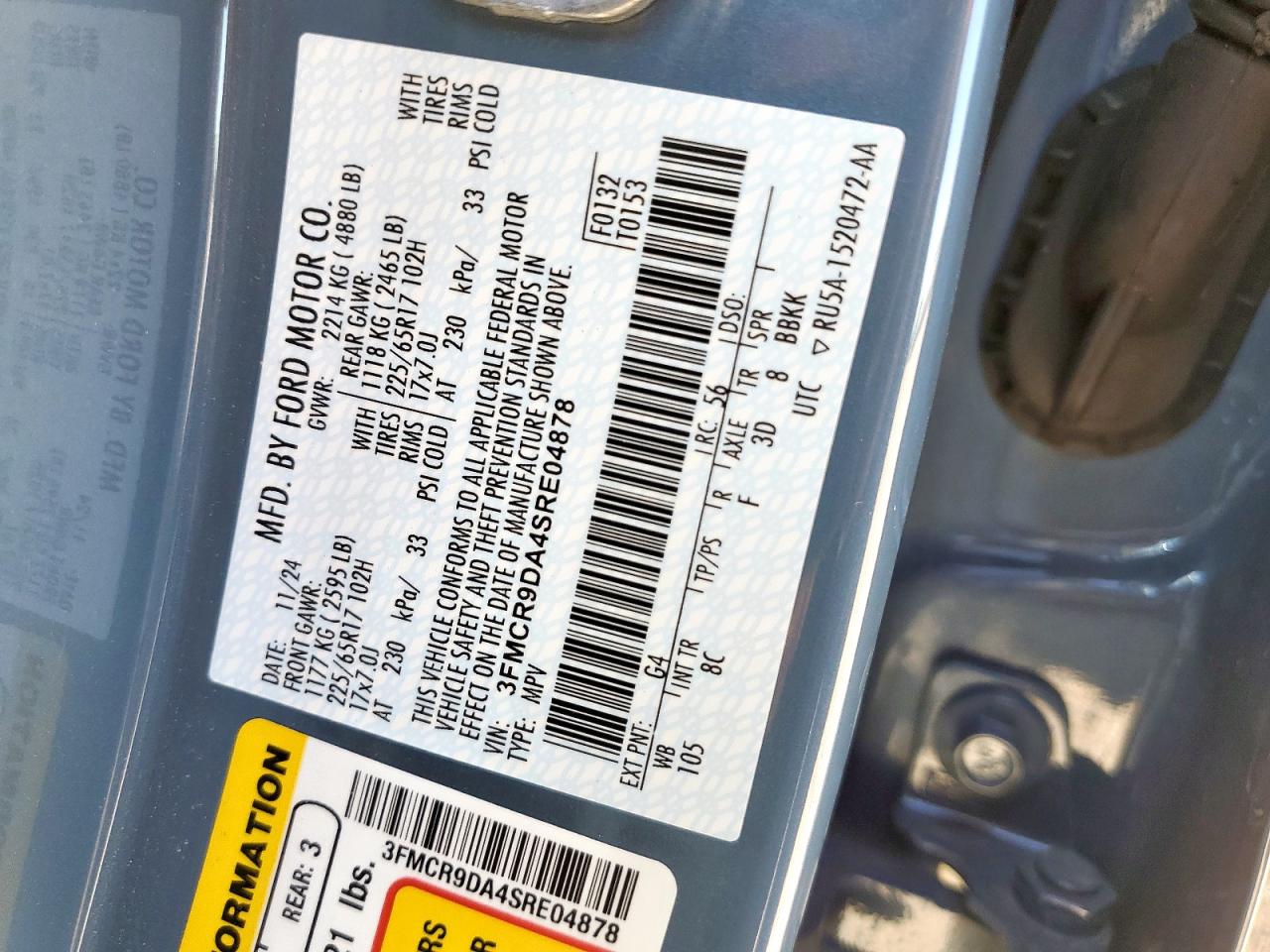 2025 Ford Bronco Sport Badlands VIN: 3FMCR9DA4SRE04878 Lot: 91307775